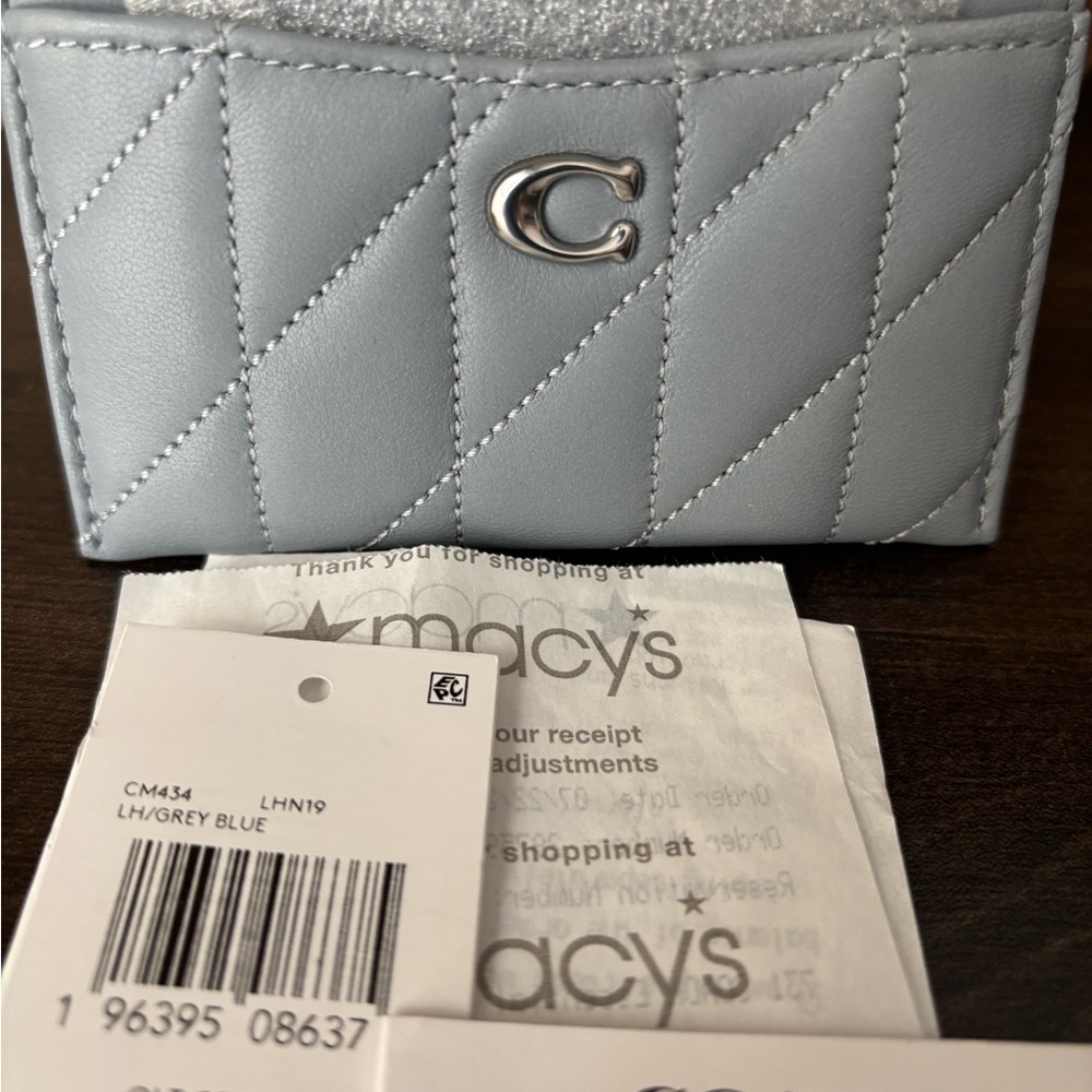 Coach Quilted Card Holder in Gray Blue